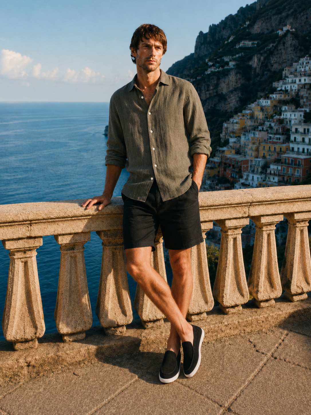 Mens Straight-Leg Linen Blend Shorts