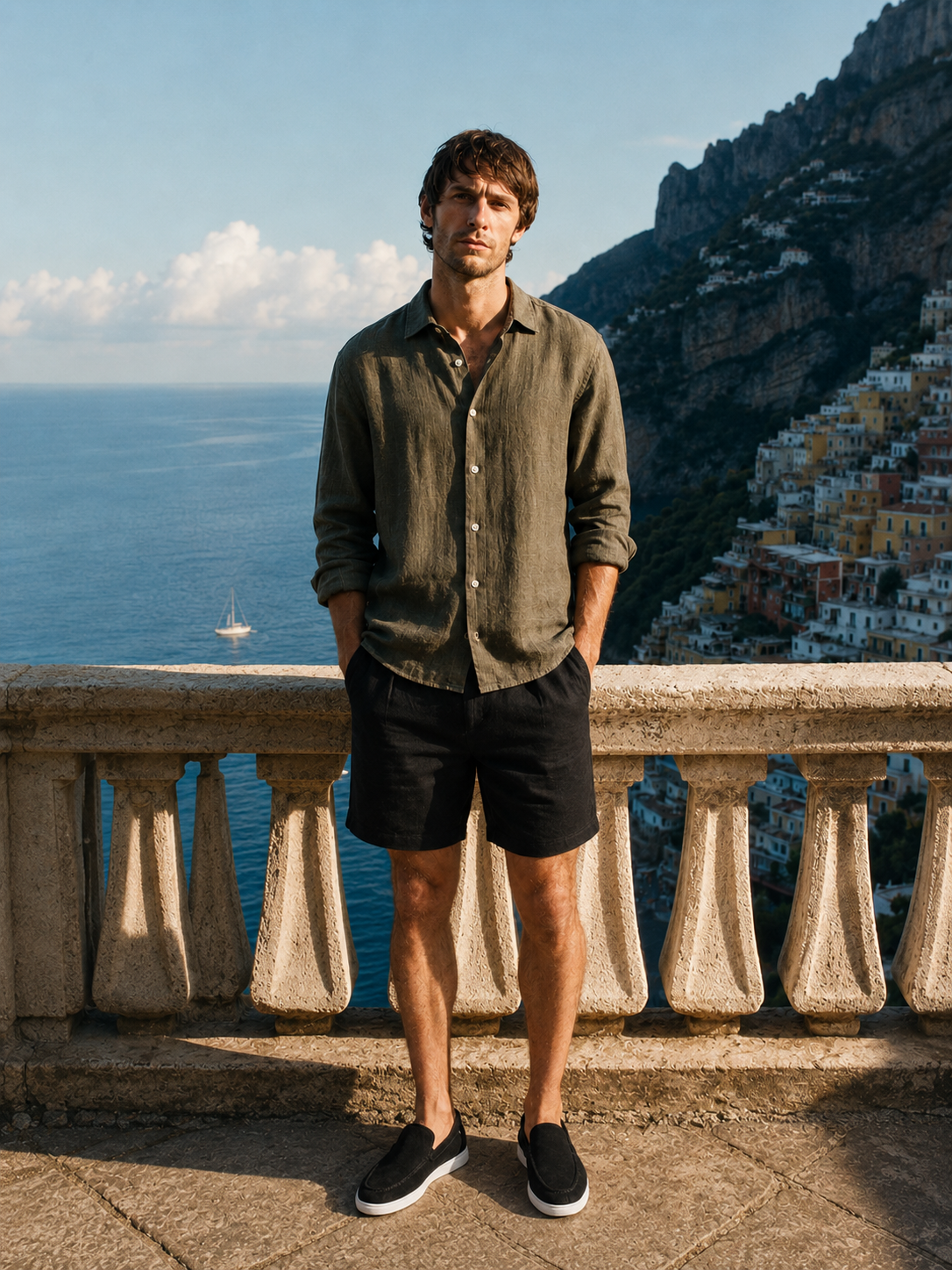 Mens Straight-Leg Linen Blend Shorts