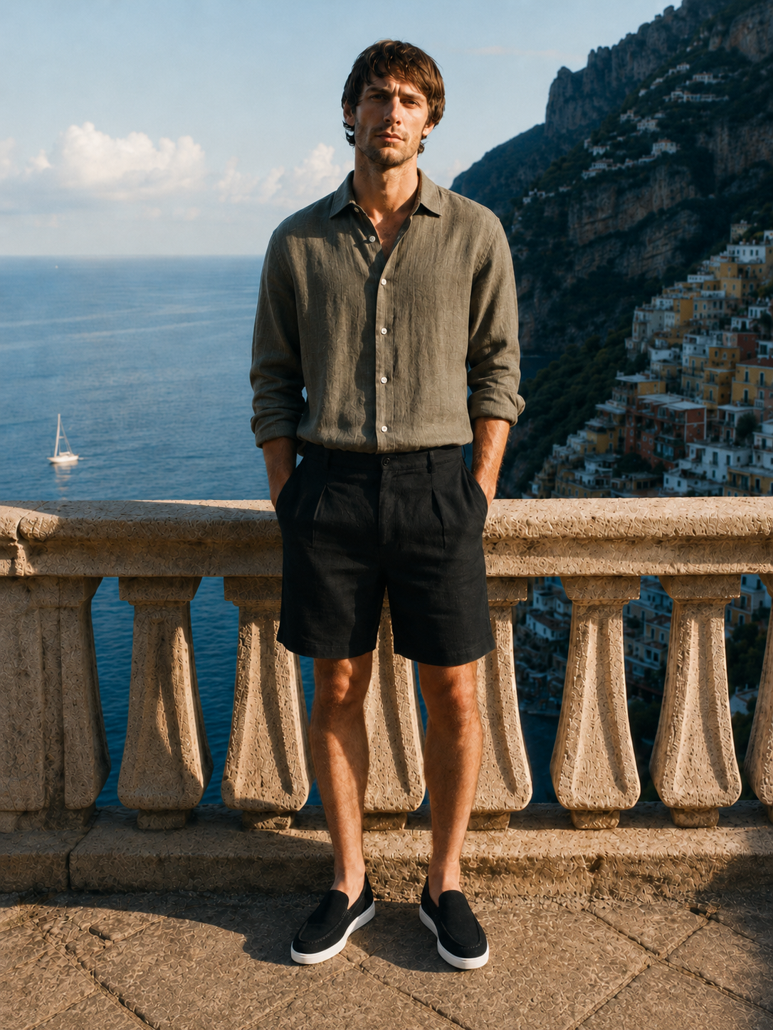 Mens Straight-Leg Linen Blend Shorts